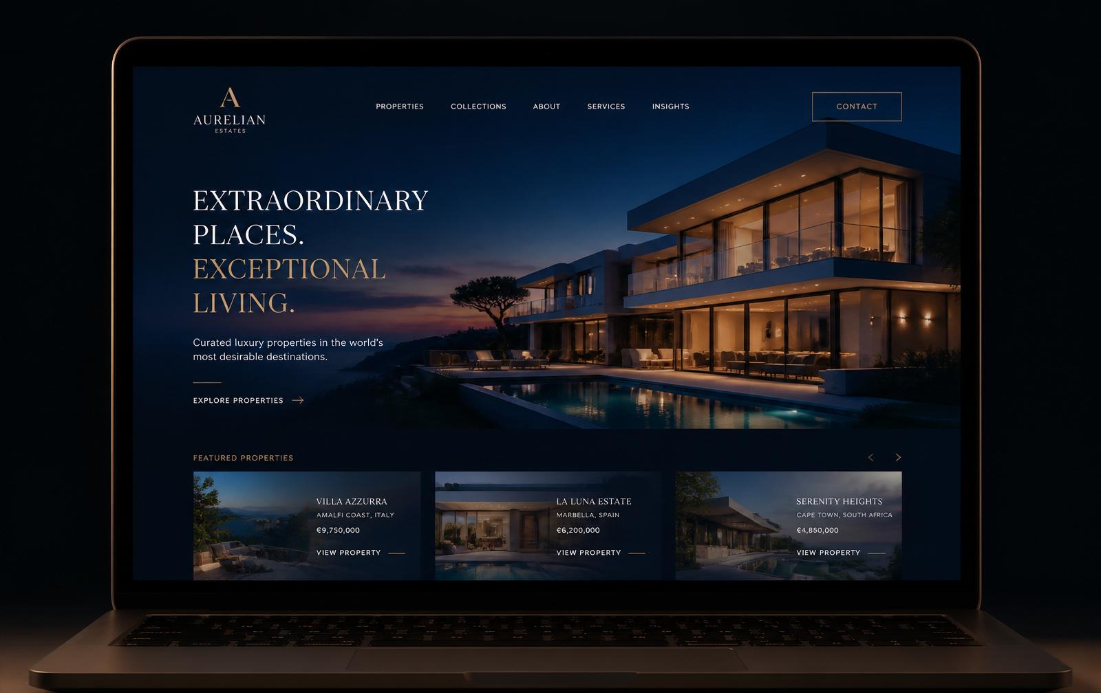 Aureon Estates — Агенция за недвижими имоти — концептуален уеб дизайн демо проект от SaitMasters