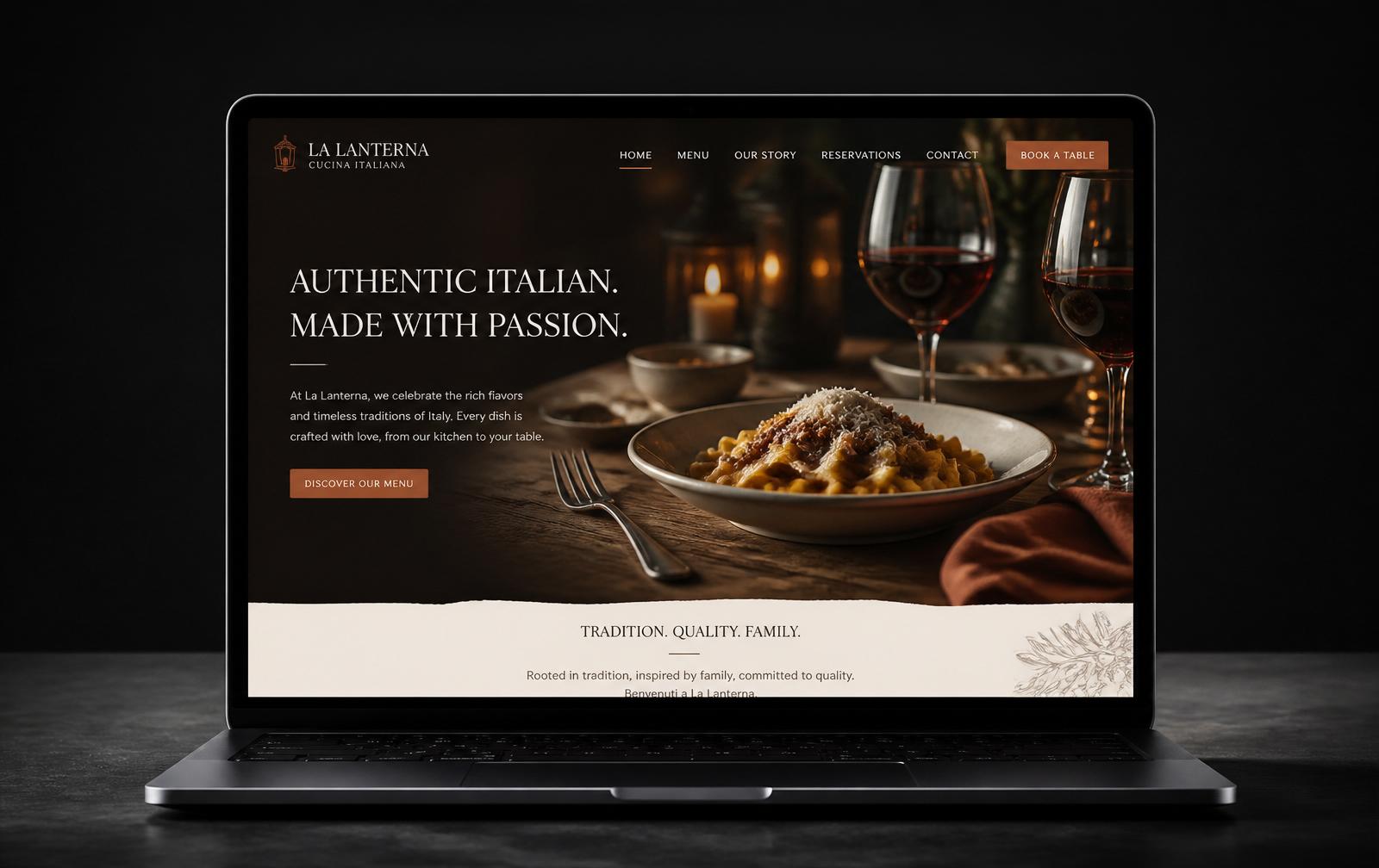 Trattoria Solare — Италиански ресторант — концептуален уеб дизайн демо проект от SaitMasters